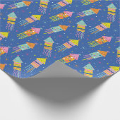 Niedlich-farbige Silvesterfeuerwerke blau Geschenkpapier (Ecke)