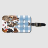 Niedlich Farm Animal Portrait Gingham Karo - Blau Gepäckanhänger (Vorderseite (Horizontal))