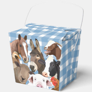 Niedlich Farm Animal Portrait Gingham Karo - Blau Geschenkschachtel