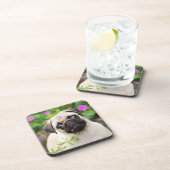 Niedlich Fawn Colown Mops Puppy Dog Face Pet Foto  Getränkeuntersetzer (Rechte Seite)