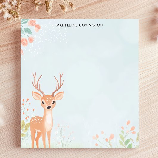 Niedlich Fawn Deer Woodland Personalisierter Name Notizblock