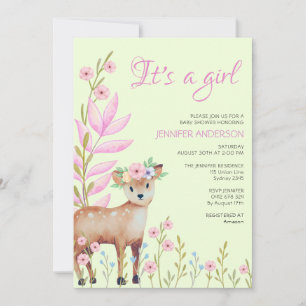 Niedlich Fawn Forest Deer Baby Shower Girl Einladu Einladung