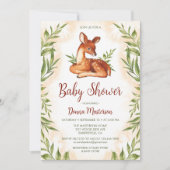 Niedlich Fawn Watercolor Botanical Baby Dusche Einladung (Vorderseite)