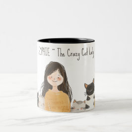Niedlich Felines Crazy Cat Lady mit Namen Zweifarbige Tasse