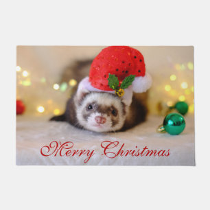 Niedlich Ferret in der Weihnachtsmannmütze Weihna Fußmatte