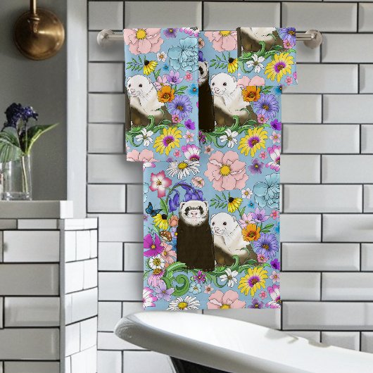 Niedlich Ferrets Floral Badhandtuch Set