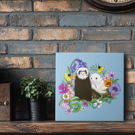 Niedlich Ferrets Floral Fliese