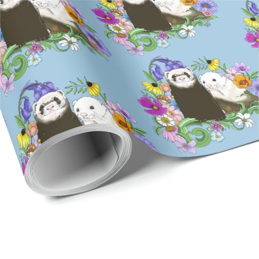 Niedlich Ferrets Floral Geschenkpapier (Rolleneckpunkt)