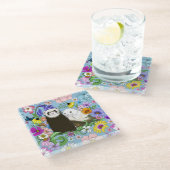 Niedlich Ferrets Floral Glasuntersetzer (Schrägansicht)