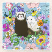 Niedlich Ferrets Floral Glasuntersetzer (Vorderseite)
