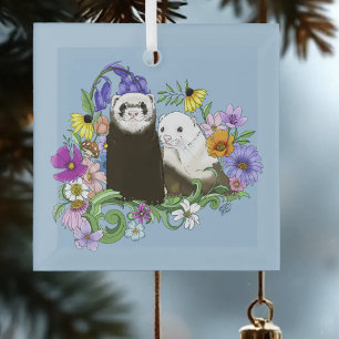 Niedlich Ferrets Floral Ornament Aus Glas