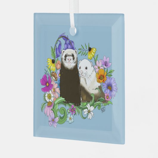 Niedlich Ferrets Floral Ornament Aus Glas (Vorderseite links)