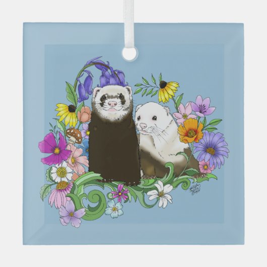 Niedlich Ferrets Floral Ornament Aus Glas (Vorderseite)
