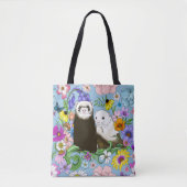 Niedlich Ferrets Floral Tasche (Vorderseite)