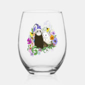 Niedlich Ferrets Floral Weinglas Ohne Stiel (Vorderseite)