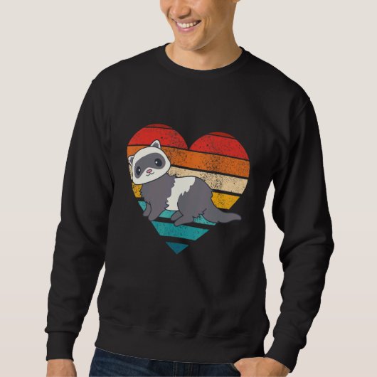 Niedlich Ferrets Retro-Herz Form Vintag Sweatshirt (Vorderseite)