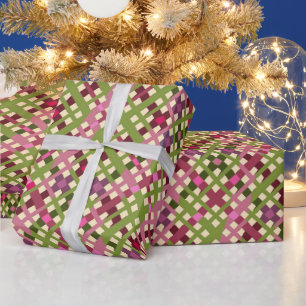 Niedlich festes Retro Rosa Lila Grün Kariert Geschenkpapier