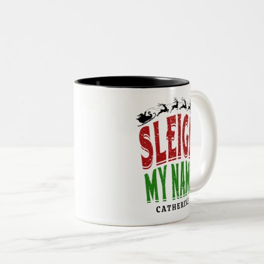Niedlich festlich Funny Sleigh Mein Name Personali Zweifarbige Tasse (VorderseiteRechts)