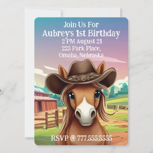 Niedlich Filly in Cowboy Hat Geburtstag Einladung (Vorderseite)