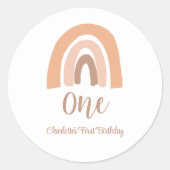 Niedlich First Birthday Boho Rainbow Personalisier Runder Aufkleber (Vorderseite)
