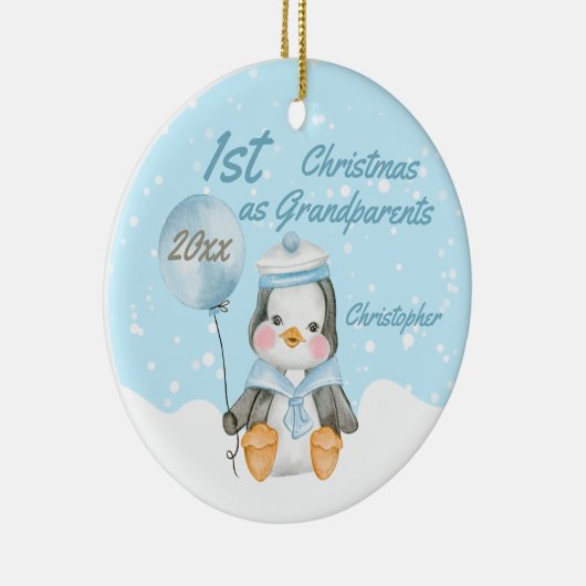 Niedlich First Christmas Baby Penguin Großeltern Keramik Ornament (Rechts)