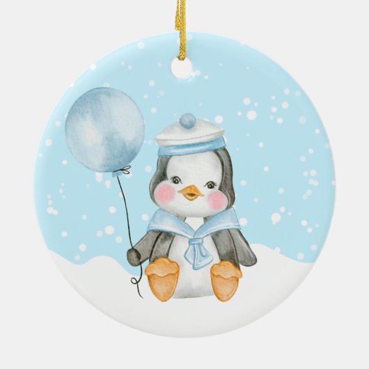 Niedlich First Christmas Baby Penguin Großeltern Keramik Ornament (Hinten)