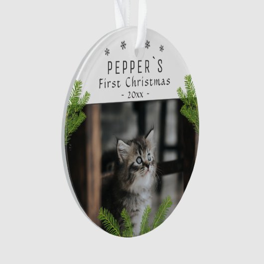 Niedlich First Christmas Kitten Cat Weihnachtsgesc Ornament (Vorderseite)