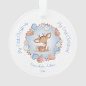Niedlich First Christmas Ornament Boy Blauer Name (Rückseite)