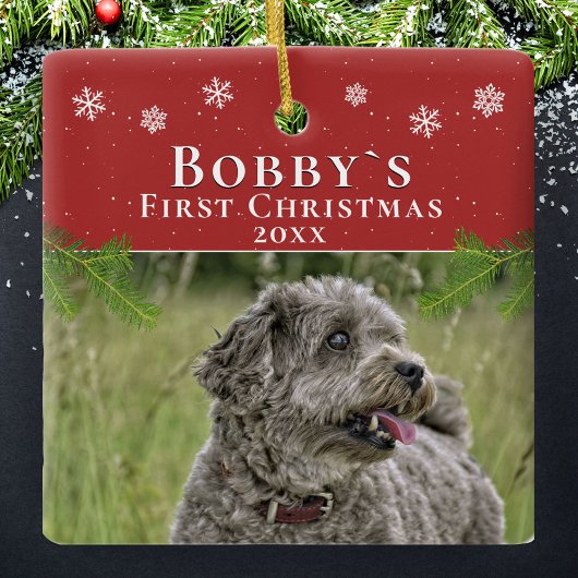 Niedlich First Christmas Welppy Red Christmas Foto Keramikornament