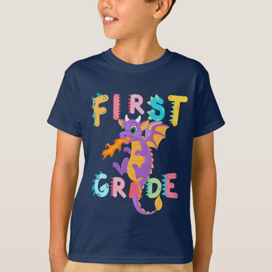 Niedlich First GRADE Dinosaurier Squad School Jung T-Shirt (Vorderseite)