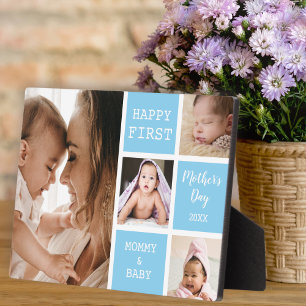 Niedlich First Mother's Day Blue 4 Foto Collage Fotoplatte
