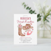 Niedlich First Rodeo Country Pink Cowgirl 1. Gebur Postkarte (Stehend Vorderseite)