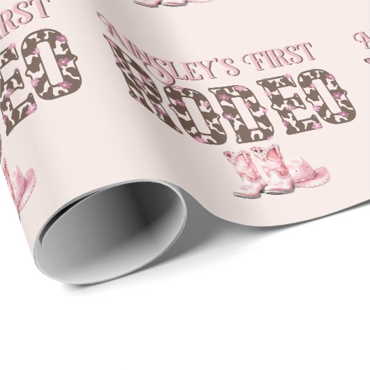 Niedlich First Rodeo Rosa Personalisiert 1. Geburt Geschenkpapier (Rolleneckpunkt)