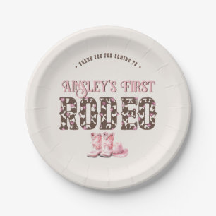 Niedlich First Rodeo Rosa Personalisiert 1. Geburt Pappteller
