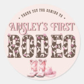 Niedlich First Rodeo Rosa Personalisiert 1. Geburt Runder Aufkleber (Vorderseite)