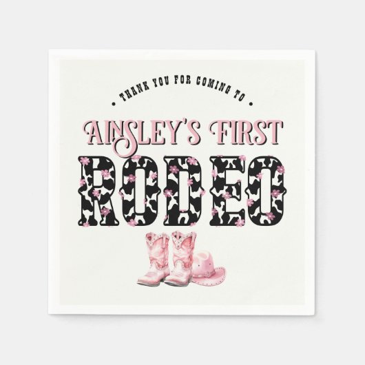 Niedlich First Rodeo Rosa Personalisiert 1. Geburt Serviette (Vorderseite)
