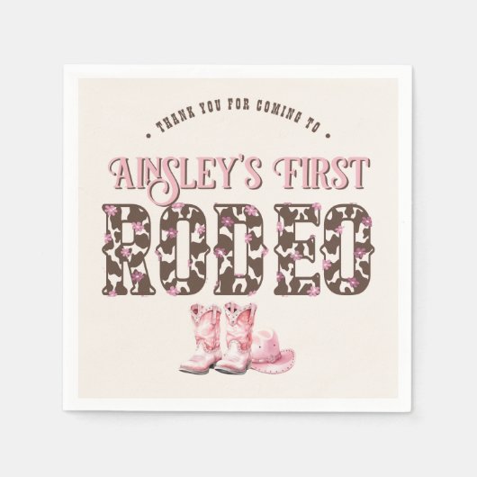 Niedlich First Rodeo Rosa Personalisiert 1. Geburt Serviette (Vorderseite)