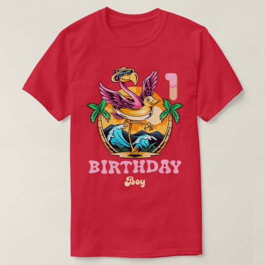 Niedlich Flamingo 1. Geburtstag Junge T-Shirt (Design vorne)