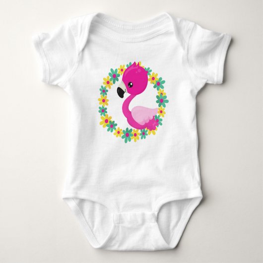 Niedlich Flamingo, Baby Flamingo, Bird, Blume Baby Strampler (Vorderseite)