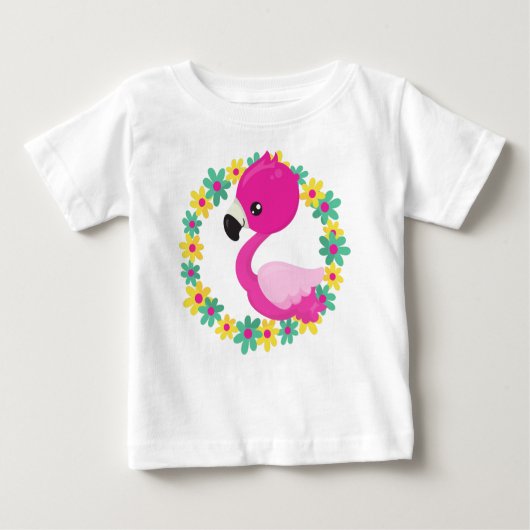 Niedlich Flamingo, Baby Flamingo, Bird, Blume Baby T-shirt (Vorderseite)