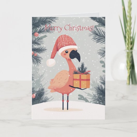 Niedlich Flamingo Christmas Card Karte (Vorderseite)