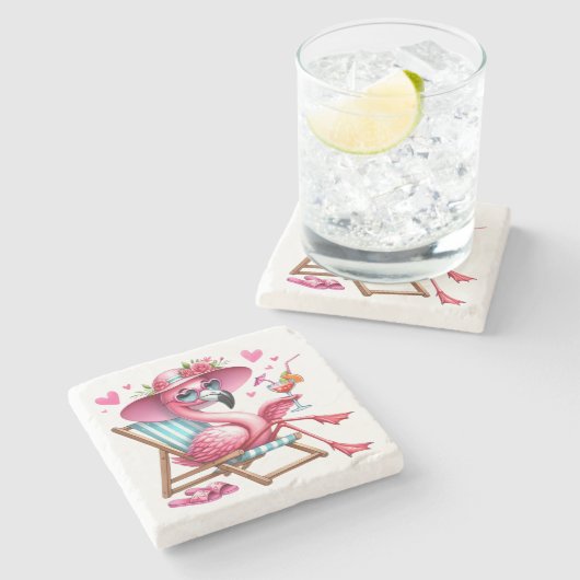 Niedlich Flamingo-Clipart Steinuntersetzer (Seitenansicht)