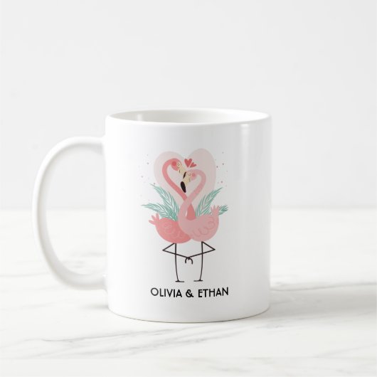 Niedlich Flamingo Couple Personalisiert Valentinst Kaffeetasse (Links)