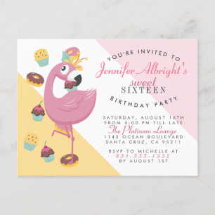 Niedlich Flamingo, Cupcakes & Doughnut Sweet 16 Pa Einladungspostkarte
