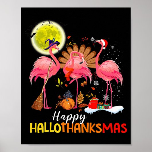 Niedlich Flamingo Hallo Thanksmas Happy Halloween Poster (Vorne)