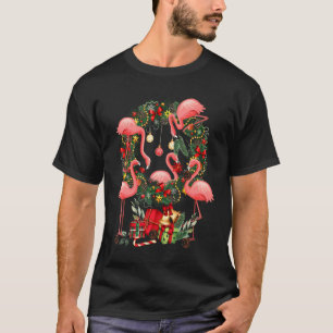 Niedlich Flamingo Mistletoe Wreath Frohe Weihnacht T-Shirt