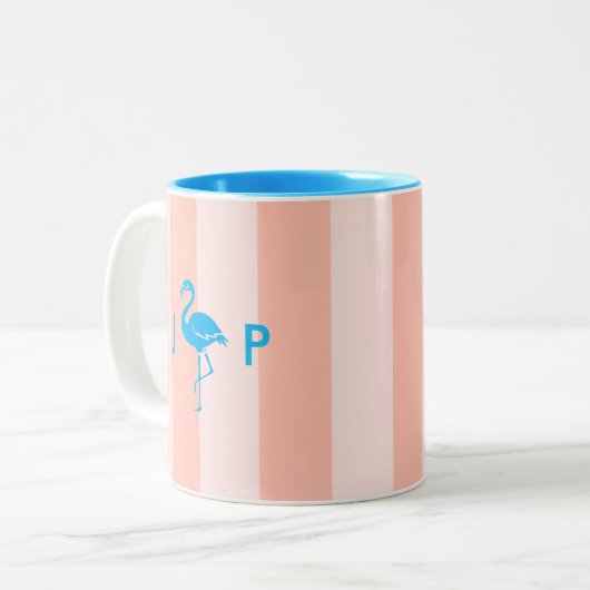 Niedlich Flamingo | Monogramm-Initialen Minimalist Zweifarbige Tasse (Vorderseite Links)