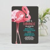 Niedlich Flamingo Tropical Let's Flamingle Geburts Einladung (Stehend Vorderseite)