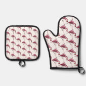 Niedlich Flamingo Wine Drinker Muster Ofenhandschuh & Topflappen-Set (Vorderseite)