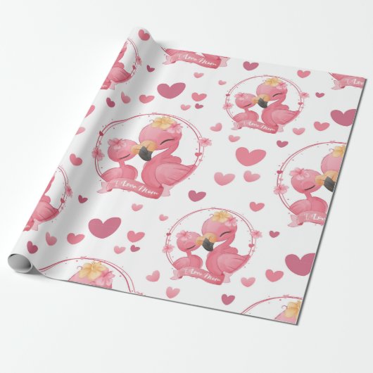 Niedlich Flamingos I Liebe Mama Geschenkpapier (Ungerollt)